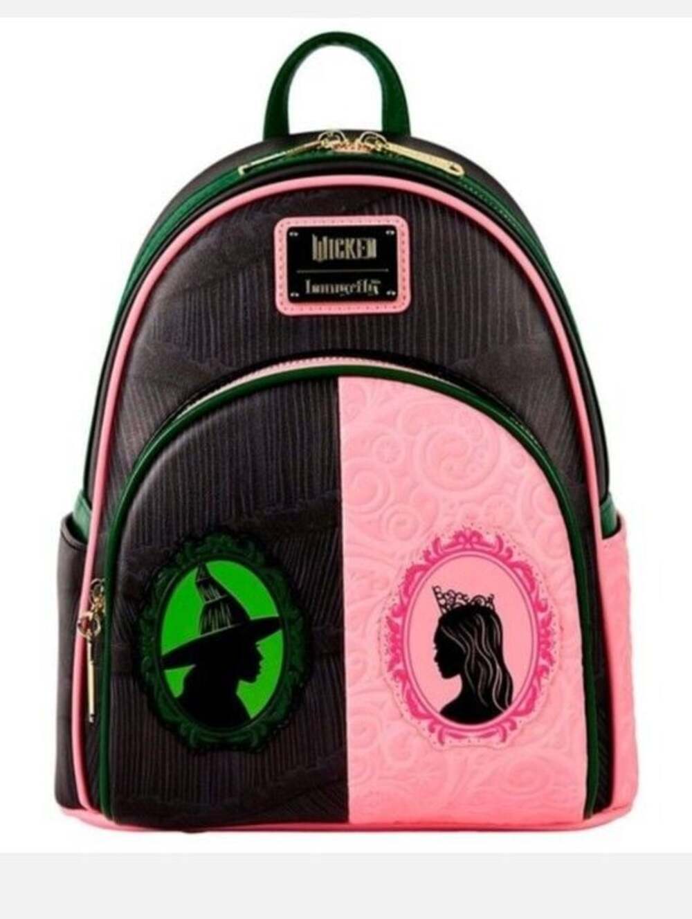 Loungefly Universal Wicked Glinda and Elphaba "Pink Goes Go With Green" Backpack